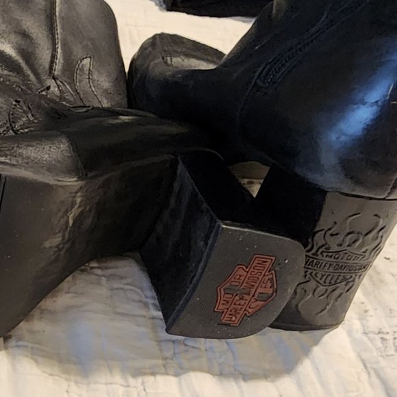 Authentic Harley Davidson Black Zip U Leather Flame Boots with Chunky Heel - 6.5 - Picture 5 of 8